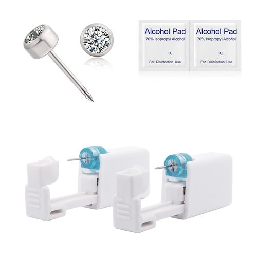 limerencia Ear Piercing Kit Titanium G23, Disposable Ear Piercing Gun Kit with F136 Medical Grade Titanium 4mm Cubic Zirconia Stud, At Home Self Ear Piercer Kit with Alcohol Pads (2PCS)