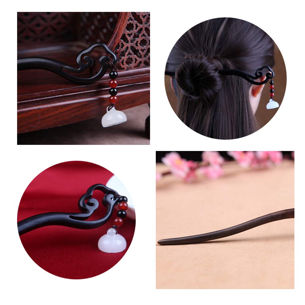 TOP SEWING Chinese Jade Retro Handmade Wooden Hairpin Classical White Lotus Hair Sticks Headdress Hair Chopsticks for Long Hair Party Daily