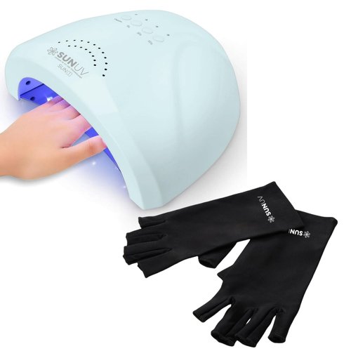SUNUV Nail Dryer, UV Light Gloves for Gel Nails, Fingerless UPF 50+ Anti UV Gloves for Gel Lamp, Nails Dryer with Sensor 2 Timers SUNONE Blue