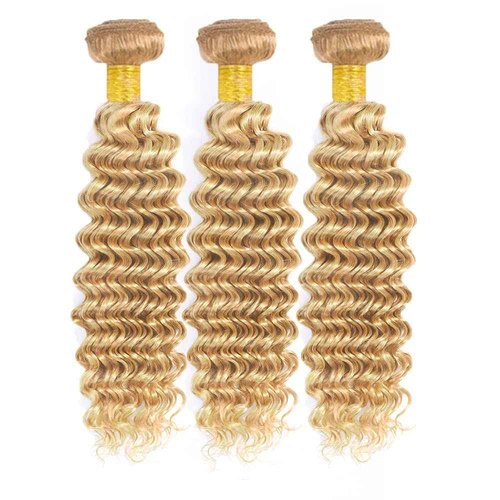 MLMYBAYEA P27/613 Human Hair Bundles Blonde Deep Wave Bundles 08 10 12 Inch Blonde Highlight Deep Wave Extensions Unproceesed Brazilian Virgin Hair For Women