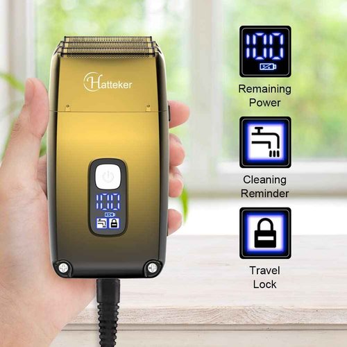 Hatteker Foil Head Shaver Triple Blades Electric Shaver Razor for Men Close Bald Head Barber Trimmer Waterproof Wet & Dry, Cordless, Gold