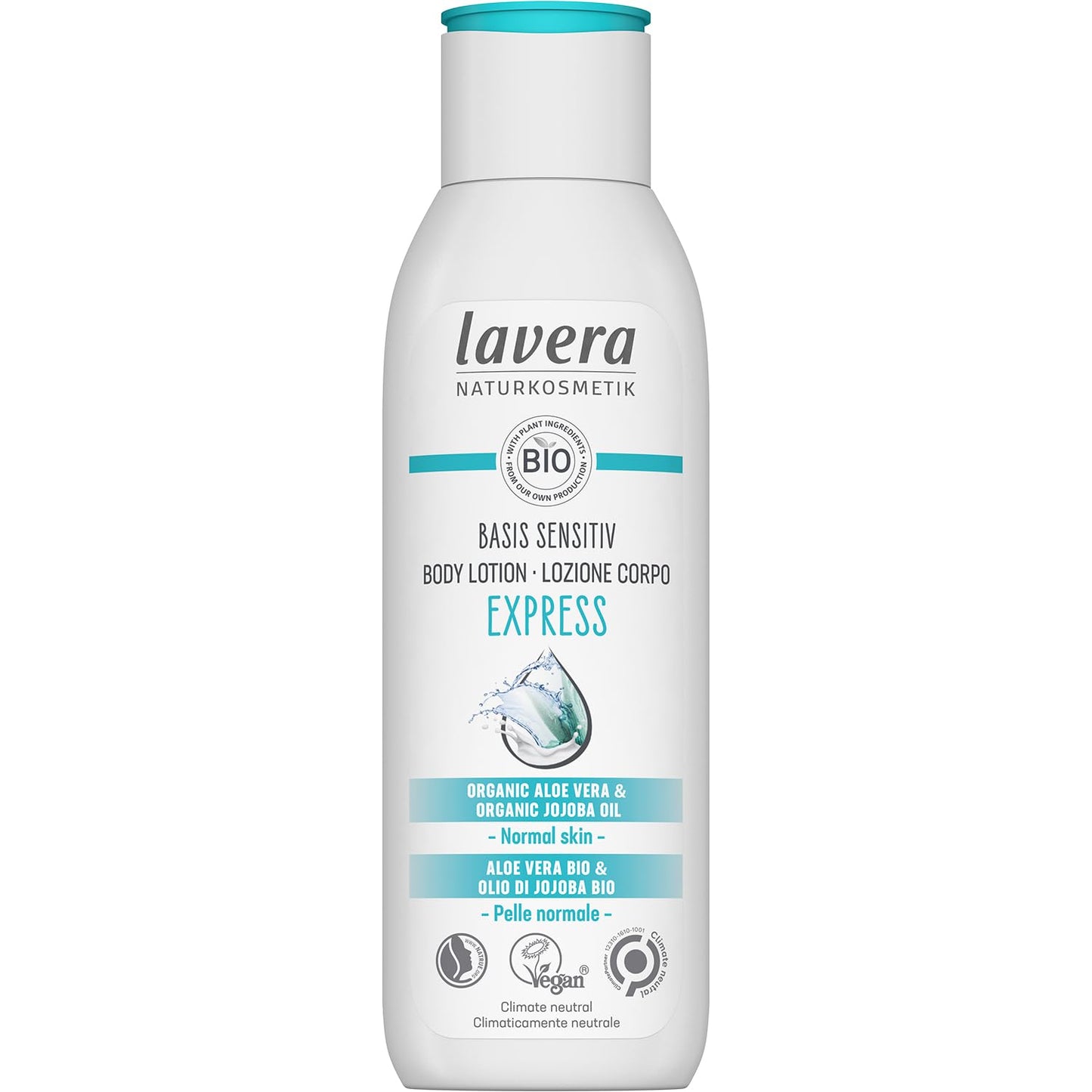 lavera basis sensitiv Body Lotion Express - organic aloe vera & jojoba oil – deep moisture & long lasting care - 24h moisturizing care - PETA certified - vegan - natural cosmetics - 8,45 fl.oz.