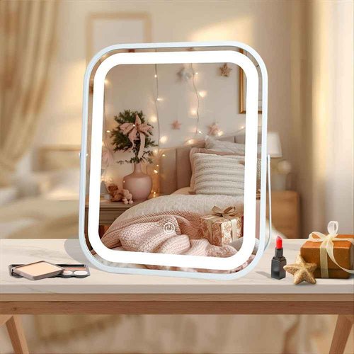 LAKFUES Beauty Gifts LED Makeup Mirror 8x10 Rechargeable with 3 Color Settings, Touch Control, Portable & Cord-Free Vanity Mirror, Premium Metal Frame, Gift-Ready for Travel Mirror White