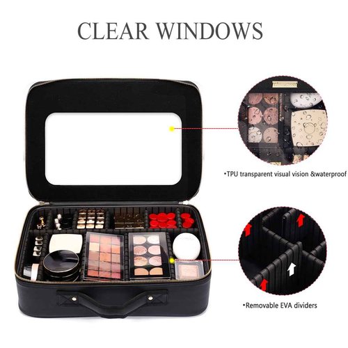 ROWNYEON Large Makeup Train Case Travel Clear Eva Makeup Bag Organizer Visible Waterproof Tpu 16.1" Comestic Bag For Womens