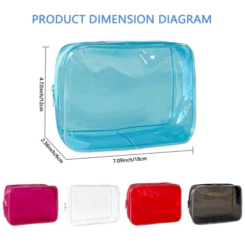 Neon Clear Pouch Small Makeup Bag, 7"x2.3"x4.7" Size TSA Approved Toiletry Bag, PVC Travel Bags for Toiletries, Clear Cosmetic Bag for Women and Men Small (black+clear+red+blue+dark red)