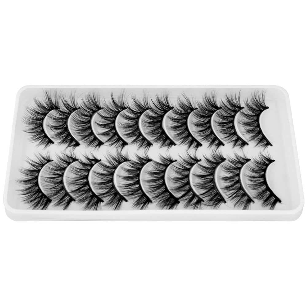 BlueSmurfs False Eyelashes Cat Eye Lashes Bulk Faux Mink 3D Fluffy Christmas Fake Eyelashes Volume 10 Pairs Pack