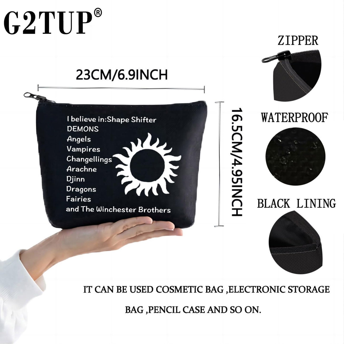 G2TUP the Winchester Brothers Halloween Cosmetic Makeup Bag Funny Accessories Pouch Fans Gifts (Winchester Brothers Black)