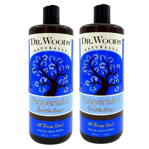Dr. Woods Peppermint Liquid Castile Soap- Castile Soap with Pure Peppermint Oil, Body Wash for Men and Women, Contains Olive Oil, Natural Cleanser for Face, Hands, and Body - 32 Fl Oz, Pack of 2