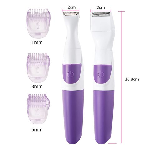 ZJchao Bikini Trimmer and Shaver for Women, 2 in 1 Waterproof Portable Safe Epilator Hair Removal Trimmer for Women Pubic Hair Face Leg Eyebrow Nose Lip Body, Purple