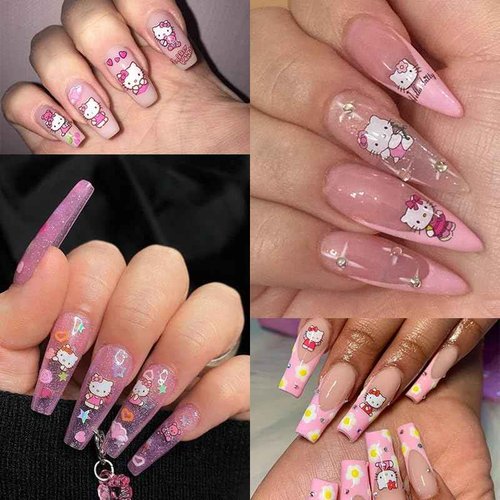 8 Sheets Cute Nail Art Stickers 3D Cartoon Cat Nail Decals Self-Adhesive Nail Stickers for Little Girl Nail Art Supplies Kawaii Nail Design for Women Kids Girls Manicure Decoration