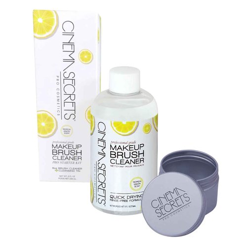 Cinema Secrets Original Makeup Brush Cleaner Kit - Professional Cleanser + Cleansing Tin for Makeup Brushes - Quick-Drying, Rinse-Free Formula - Removes Stubborn Waterproof Make Up - Lemon (8 fl oz)