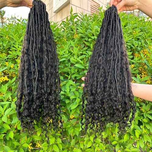 Boho Locs Crochet Braids Pre Looped With Human Hair Extensions Curly Ends Deep Wave Goddess Soft Locs Box Knotless Braids Hair Synthetic Dreadlocks Braiding for Women CHARMING YOU 22 Inch 24Strands