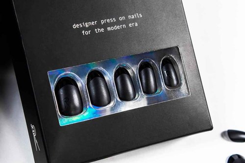 Rave Nailz Midnight French Tip Press On Nails (24 Count) | Matte Black 3D False Oval Press On Nail Short with Glossy Tip | Chip-Resistant Fake Nails with Glue, Includes File, Long-Lasting 2+ Weeks