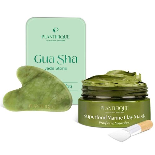 PLANTIFIQUE Gua Sha Facial Tools and Korean Skincare Clay Mask – Hydrating Mud Mask with Avocado & Superfoods