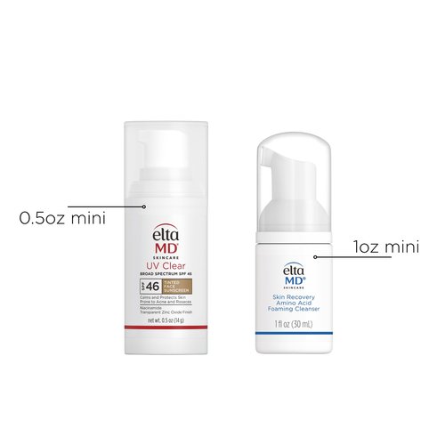 EltaMD Cleanse & Protect Duo Skinare Deluxe Mini Set with UV Clear Tinted and Skin Recovery Amino Acid Cleanser