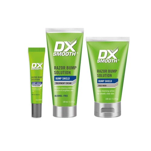 DX Smooth Bump Shield Combo Set for Men | Razor Bumps & Ingrown Hair Prevention Kit | Face Wash, Intensive Serum, Daily Moisturiser | Vegan, Cruelty-Free