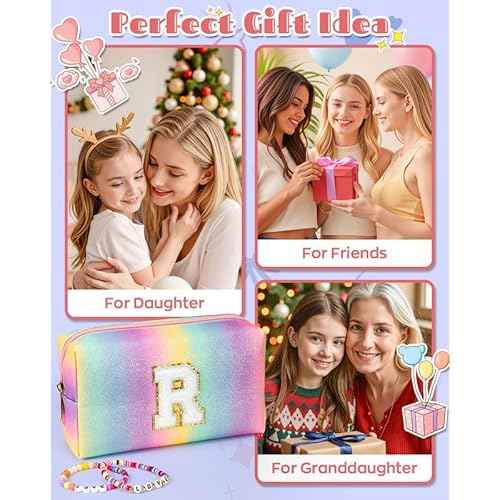 Christmas Gifts for Grandkids, Birthday Gifts for 4 5 6 7 8 9 10 11 12 Year Old Girl, Initial Makeup Toiletry Bag, Stocking Stuffers for Kids, Kindergarten Graduation Gifts, Cute Trendy Stuff