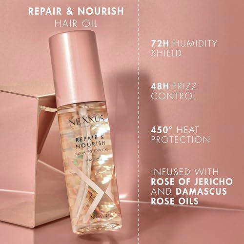 Nexxus Ultra Lightweight Hair Oil Repair & Nourish for Intense Nourishment with StyleProtect Technology & Rose of Jericho Oil 3.3 oz