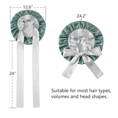 ZIMASILK 100% Mulberry Silk Bonnet for Sleeping Women Double-Layered Breathable Hair Wrap with Silk Tie Band - Reducing Hair Friction (1Pc, Grayish Green)