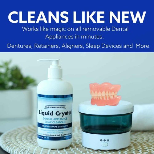Dr. B Dental Solutions Liquid Crystal Soak Cleanser for Oral Appliances, Dentures, Night Guards, Aligners, & Other Devices