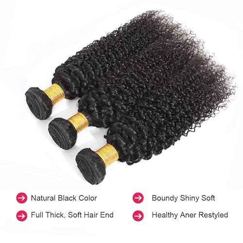 Kinky Curly Bundles Human Hair Bundles Brazilian Curly Hair Bundles 12A Virgin Curly Human Hair Bundles Curly Weave Hair Bundles Natural Black (12 14 16) ¡¦ ¡¦