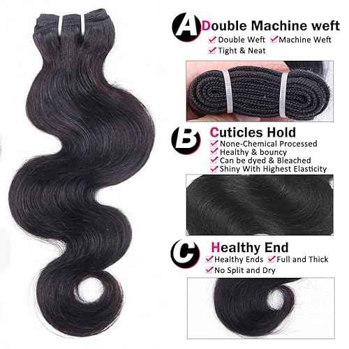 RESACA Body Wave 4 Bundles Human Hair Weave Weft Extentions Bundles for Women 22 24 26 28 Inch 100% Unprocessed Brazilian Virgin Human Hair (Nature Color Black)