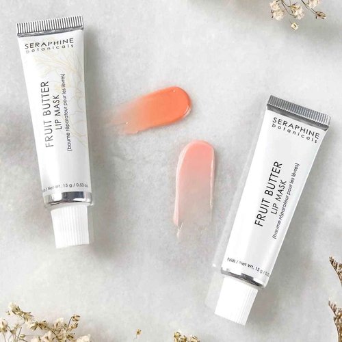 Seraphine Botanicals Fruit Butter Restorative Lip Mask Overnight Gel Balm Repair Dry, Chapped Lips Instant Hydration, Softness & Elasticity with Shea Butter & Apricot Kernel Oil Dewy Finish 0.51oz