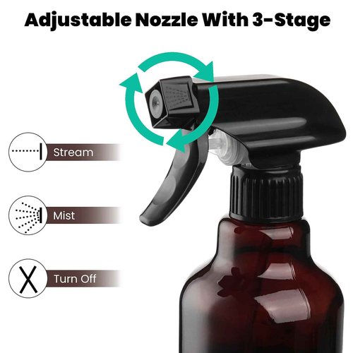 Glass Amber Spray Bottles with Silicone Sleeve, 2 Pack 16.9oz Refillable Containers with Adjustable Spray Nozzles, Empty Spray Bottle for Cleaning Solutions, Hair, Plants, Essential Oils (Black+Grey)