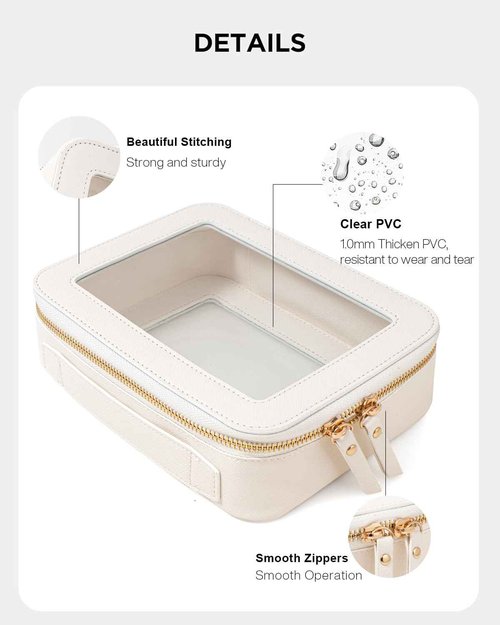 FFpaw Clear Makeup Bag, Travel Cosmetic Organizer Case Waterproof Skincare Toiletry Bag with Zipper Portable Make Up Pouch Compact Car Organizer Bag for Essentials (Large White)