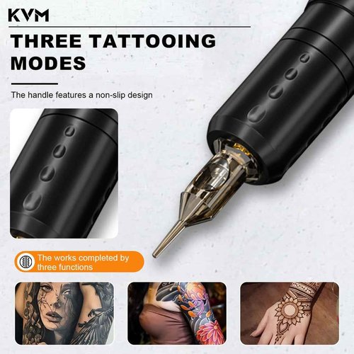 OZER Wireless Tattoo Pen Set 2000mAh Tattoo Gun Kit is Suitable for Professionals to Use It Contains 20 Tattoo Ink Cartridts 8 Colorants 1 Bottle of Black Ink and One Skin Care Practice Aaccessory