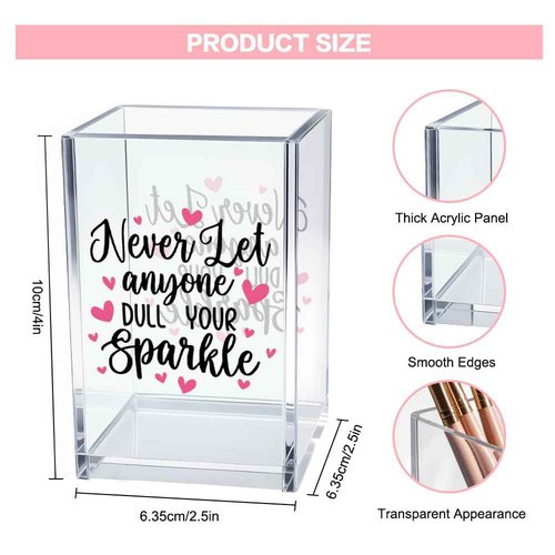 Vgrti Never Let Anyone Dull Your Sparkle Acrylic Makeup Brush Organizer Holder, Girl Power Desk Acrylic Brushes Storage, Inspirational Quote Gifts for Women Friend Sister Make Up Artist Makeup Lover