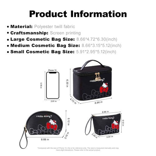 Vimanllie Travel Makeup Bag Large Cosmetic Bags with Brush Holder, Black Waterproof 3PCS Portable Cosmetic Case for Women, Toiletry Bag for Skincare & Beauty Tools for Her