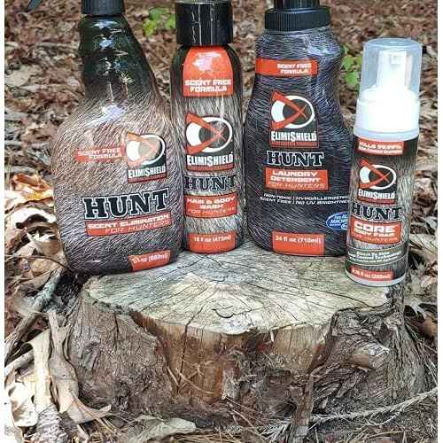 Elimishield Starter Kit: Scent Control for Hunting (Laundry Detergent, Body Foam Sanitizer, Hair and Body Wash, and Spray),BELM0428