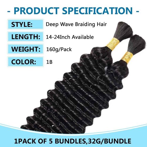 100g 3 bundles Human Braiding Hair Deep Water Wave Bulk 14 Inch P4/27 Curly for Boho Braids Extensions No Weft 3 Braids Per Pack Wet and Wavy Highlight