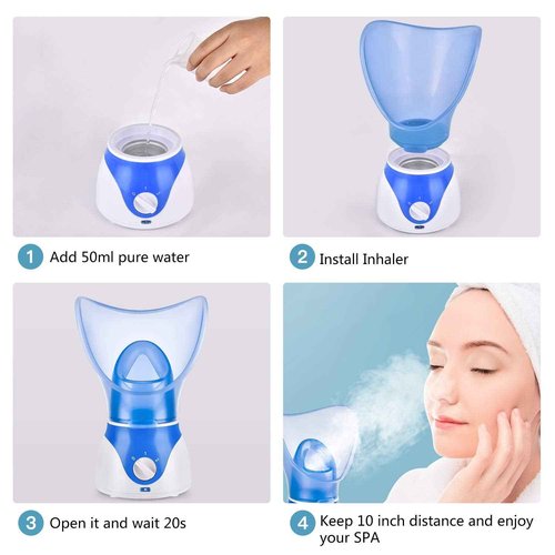 Face Steamer for Facial Deep Cleaning, Facial Steamer for Face, 2 Modes Facial Steamer for Unclogs Pores, Hydrating, Blue(Include Blackhead Remover Kit, Mask Brush, Headband)