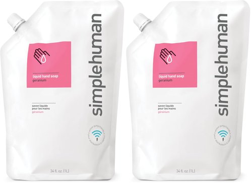 simplehuman Geranium Moisturizing Liquid Hand Soap Refill Pouch, 34 Fl. Oz (Pack of 2)