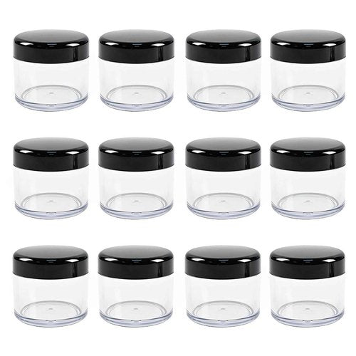 12 Pcs Refillable Black Plastic Round Cosmetic Containers, BPA Free, 15ml/0.5oz, With Lids