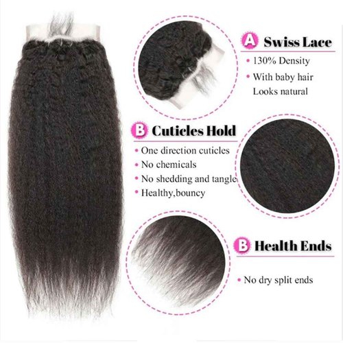 OLFORY 5x5 HD Lace Closure Kinky Straight Human Hair Yaki Straight 12A Brazilian Virgin Remy Frontal With Bundles 100% Human Hair 14 Inch