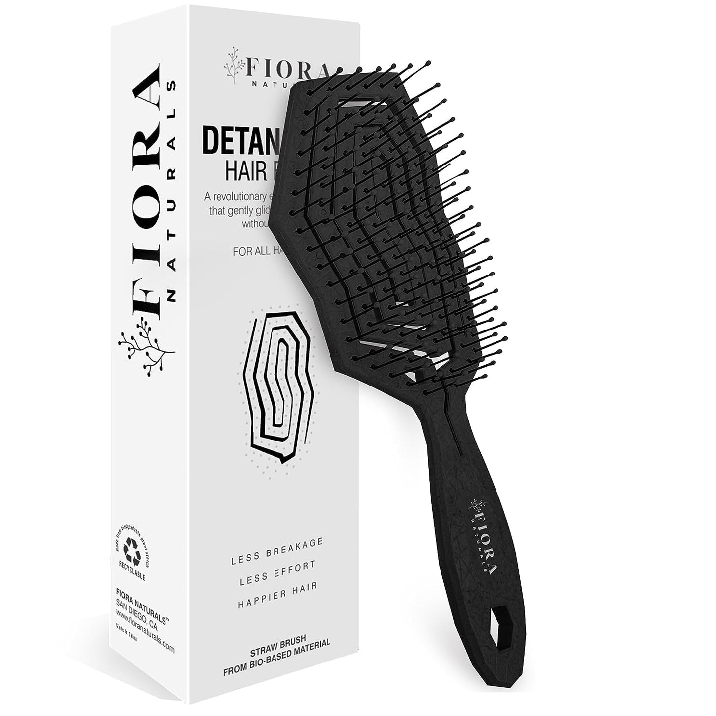 Fiora Naturals Hair Detangling Brush -100% Bio-Friendly Detangler hair brush w/Ultra-soft Bristles- Glide Through Tangles with Ease - For Curly, Straight, Women, Men, Kids, Toddlers, Wet and Dry Hair