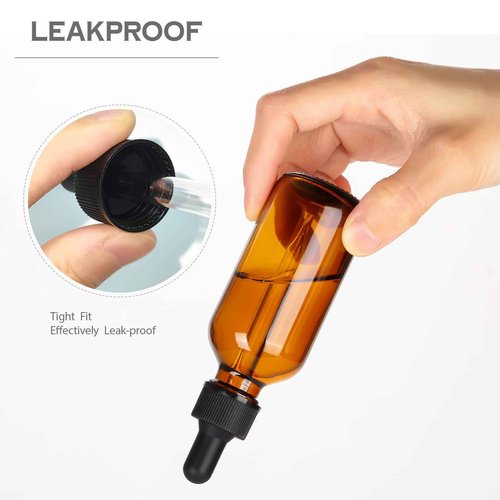 ALIFEIA 2 oz Amber Glass Dropper Bottles,4 Pack 60ml Empty Reusable Leak Proof Thick Tincture Bottles for Essential Oils,Hair Oil,Liquids,Laboratory,Pharmacist Bottle,Massage,Perfumery Aromatherapy