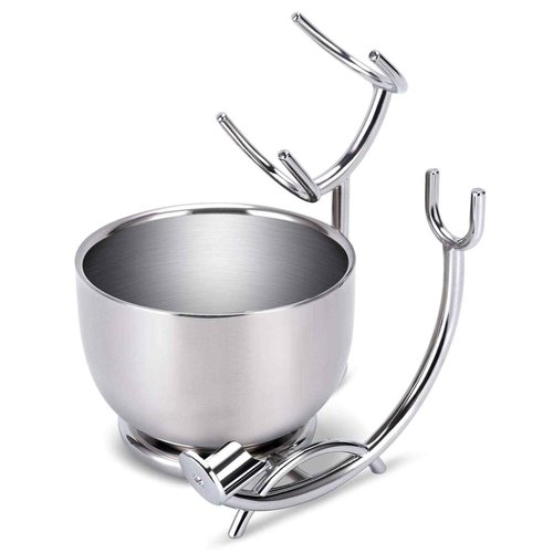 PerPro Shaving Stand and Double Stainless Steel Design Shave Soap Bowl - Forms Thick and Foamy Lather Quickly,Unbreakable and Rust Resistant for Smooth Wet Shaving