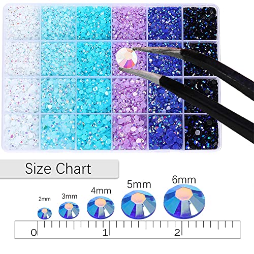 RODAKY 24000pcs Mix Color Pearls Rhinestones for Craft 3/4/5/6mm Flatback Round Jelly Rhinestone Bedazzling Non Hotfix Crystal Gems Beads for for DIY Nails Clothes Tumblers Face Makeup Manicure