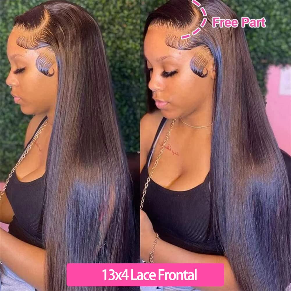 13x4 HD Lace Frontal Closure 16 Inch Straight Lace Frontal Human Hair Swiss HD Transparent Lace Frontal Only 100% Unprocessed Brazilian Virgin Hair Ear to Ear Lace Frontal Closure Pre Plucked 1B Black