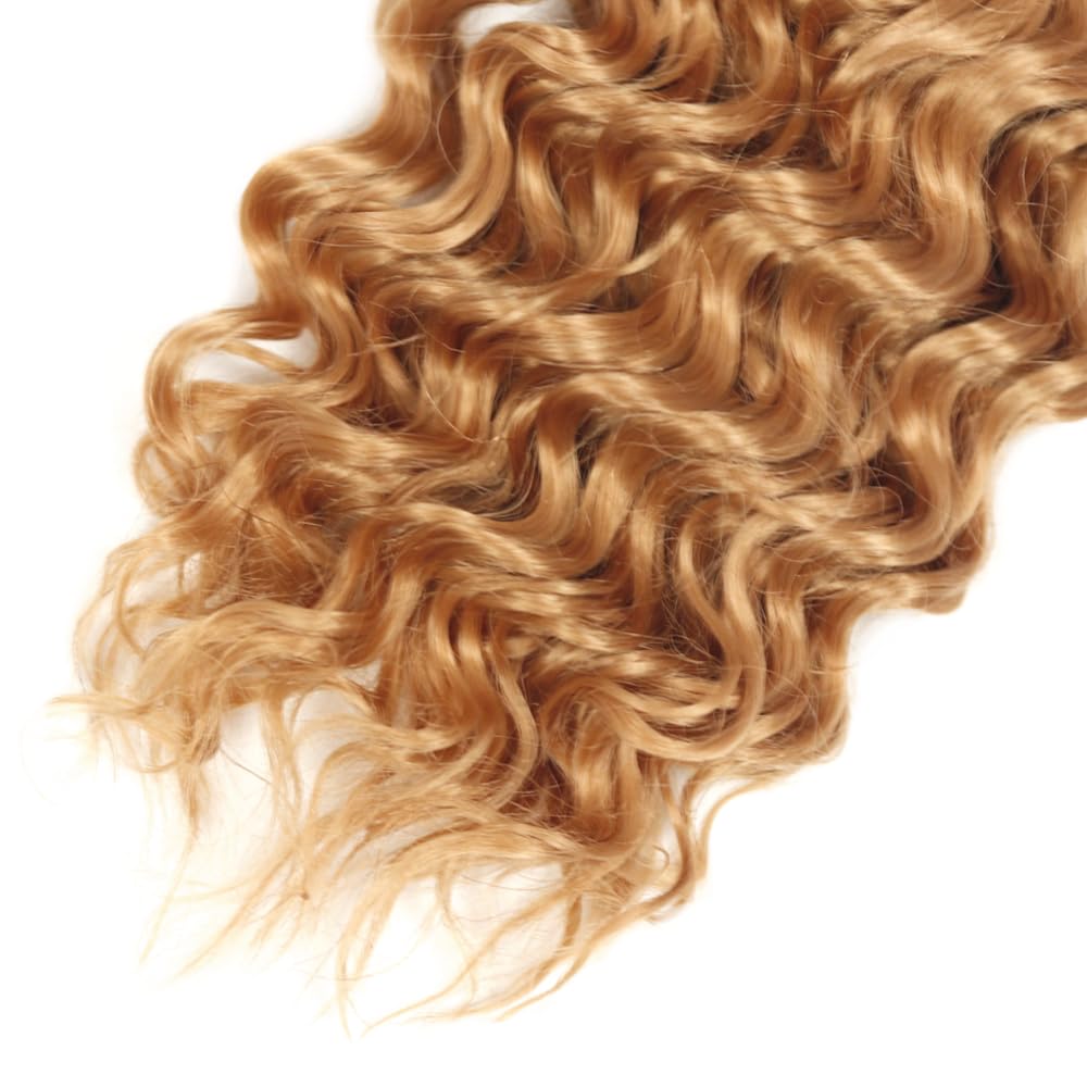 Color #27 Human Hair Bundles Blonde Human Hair Bundles Honey Blonde Deep Wave Bundles 14 16 18 inch Mixed Length 3 Bundles Blonde Wet and Wavy Bundles