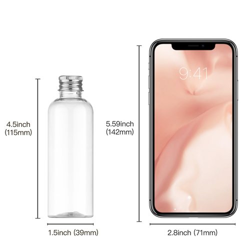 Tekson Plastic Travel Bottles 3.4 oz, Travel Size Containers for Shampoo, Empty Mouthwash Bottles with Silvery Screw Cap (100ml, Clear)