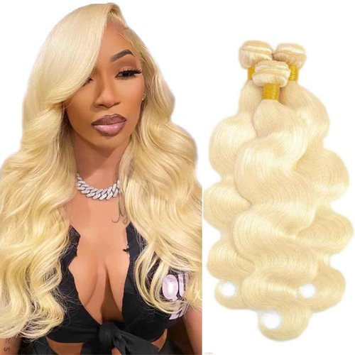 #613 Blonde Bundles Human Hair Body Wave Bundles 12 12 12 Inch Honey Blonde Body Wave Bundle Human Hair Extensions Unproceesed Virgin Hair 100 Gram Per Bundle 3 Bundle