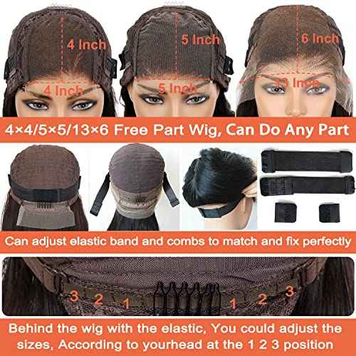 Derun 4x4 Real HD Lace Closure Wigs Human Hair 180% Density 0.1MM Ultra-thin Invisible Swiss Lace Front Straight Wig Pre-plucked with Baby Hair Vivid Hairline Bleached Knots and Elastic Band Glueless