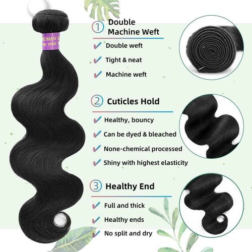 14A Human Hair Bundles Body Wave One Bundle 100% Unprocessed Brazilian Virgin Hair Bundles Body Wave Human Hair Extensions Natural Black Color (one bundle, 22)