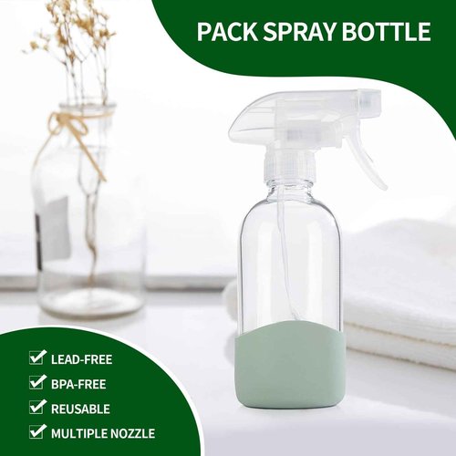 HOMBYS 8 Oz Empty Clear Glass Spray Bottles with Silicone Sleeve Protection Refillable Containers for Cleaning Solutions, Essential Oils, Misting Plants - Quality Sprayer - 1 Pack Boston Bottles