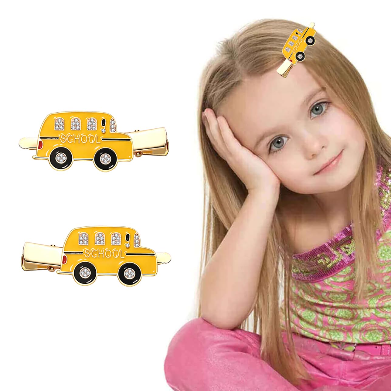 Back to School Hair Clips,Cute Schoolbag Book Hair Clips School Bus Hairpins Back-to-school Gifts Fun Hair Accessories for Teacher Students (School Bus)